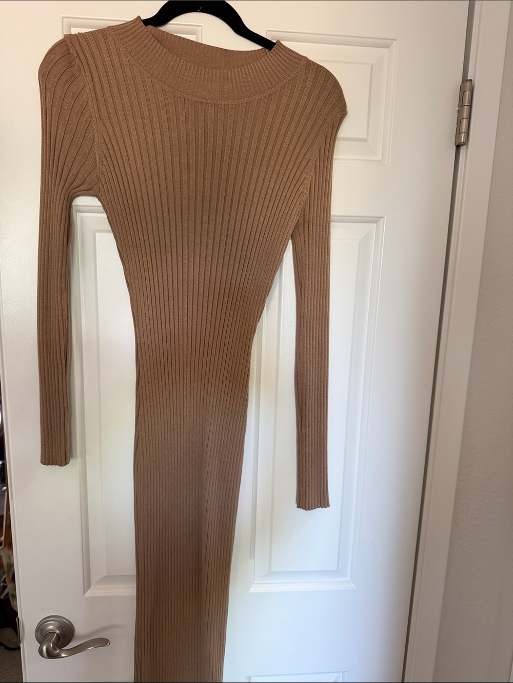 naked wardrobe Camel Ribbed Midi Bodycon Dress